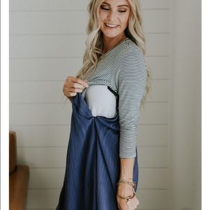 Nursing-friendly ROOLEE retten stripe mom dress